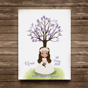 Árbol de huellas comunión niña castaña