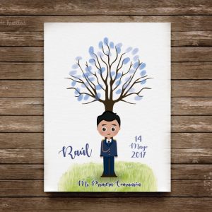 Árbol de huellas comunión niño moreno