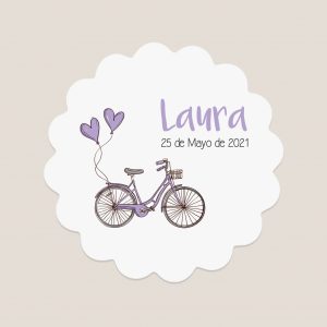 Pegatina Vinilo Comunión bici lila